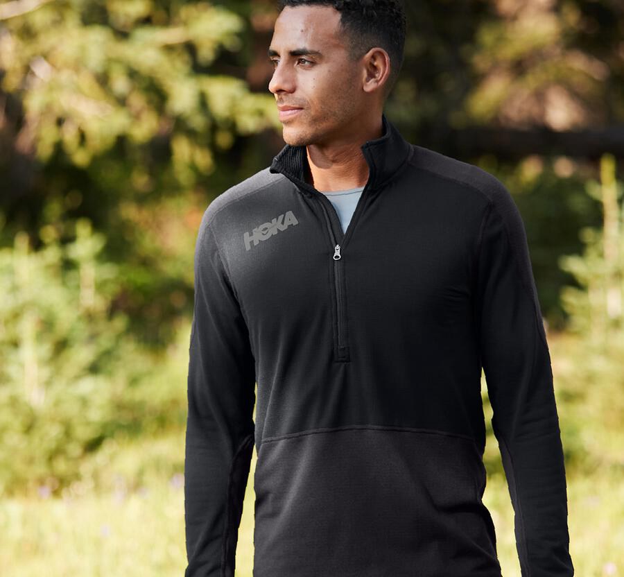 Top Hoka One One Hombre - 1/2 Cremallera Midlayer - Negras - YWS017563